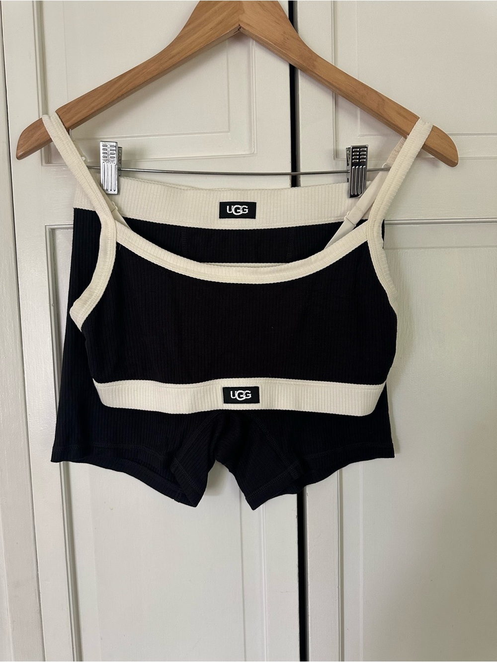 UGG Black and Cream Ribbed Crop Tank & Short Set